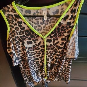 Leopard cold shoulder top